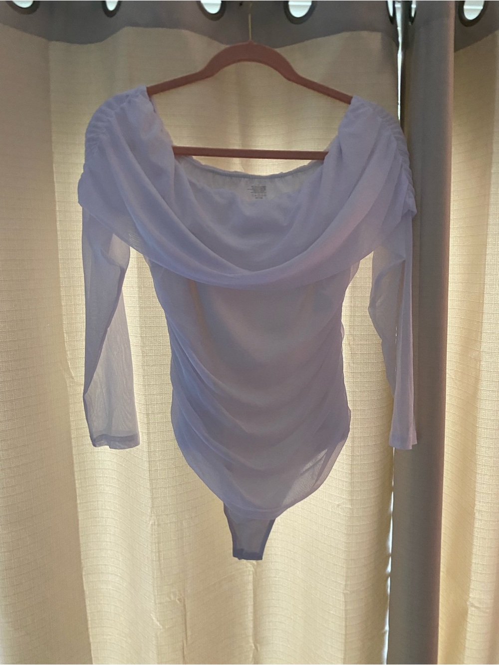 Sheer White Off-Shoulder Long-Sleeve Bodysuit